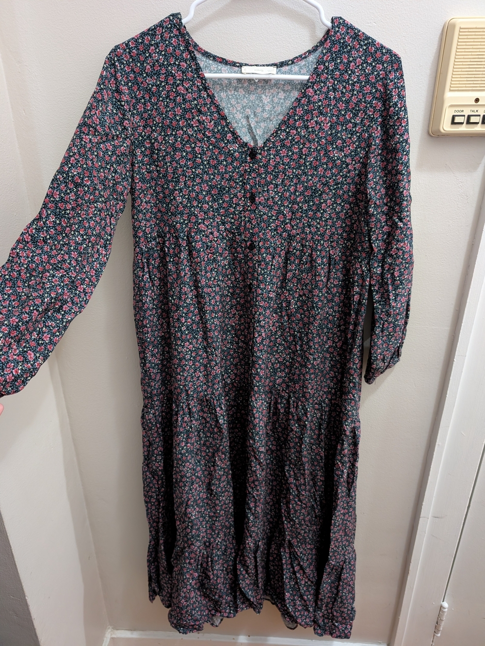 MNG Floral Midi Dress in Black & Pink Size Small